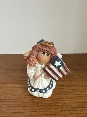 Little Blessings Vintage Resin Patriotic Angel Figurine Table Shelf Decoration 