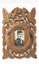 WWI Soldier Photo in Shanghai China Wooden Frame Patriotic Postcard
