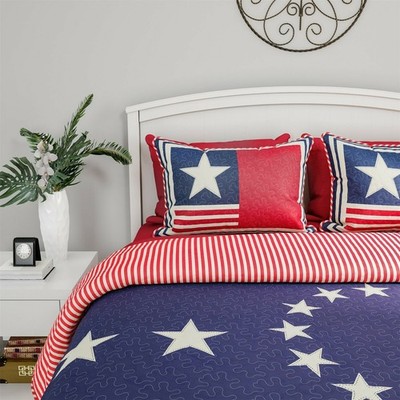 Glory American Flag Star Quilt and Bed Set Bedspread Quilted Blanket