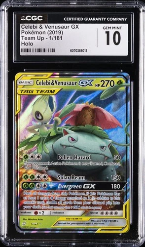 2019 POKEMON TEAM UP HOLO #1/181 CELEBI & VENUSAUR GX CGC 10 GEM MINT