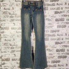 Rewash Brand Womens Flare Jeans Blue Wash Distressed Y2K Retro Wide Leg Size 0