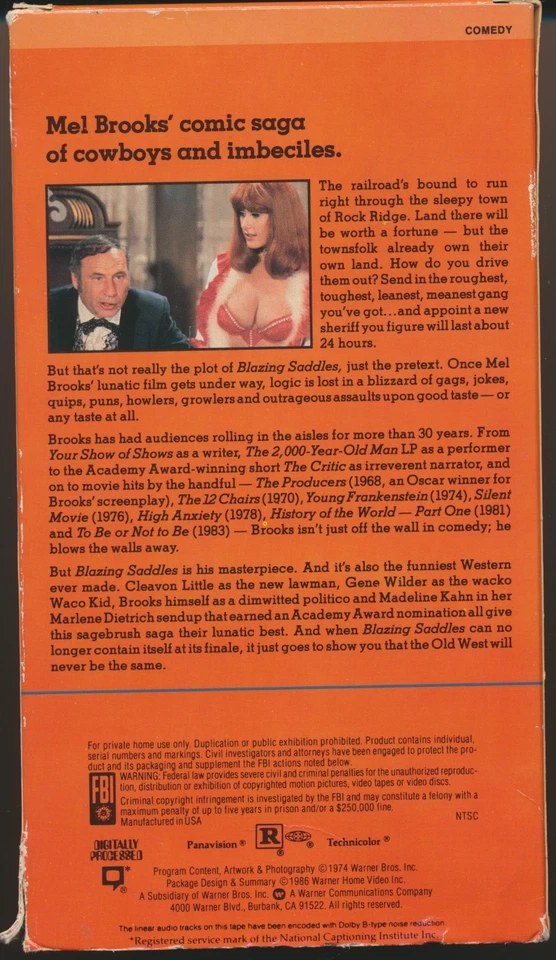 Blazing Saddles Mel Brooks Gene Wilder (VHS, 1986, Warner) Used - Image 2 of 3