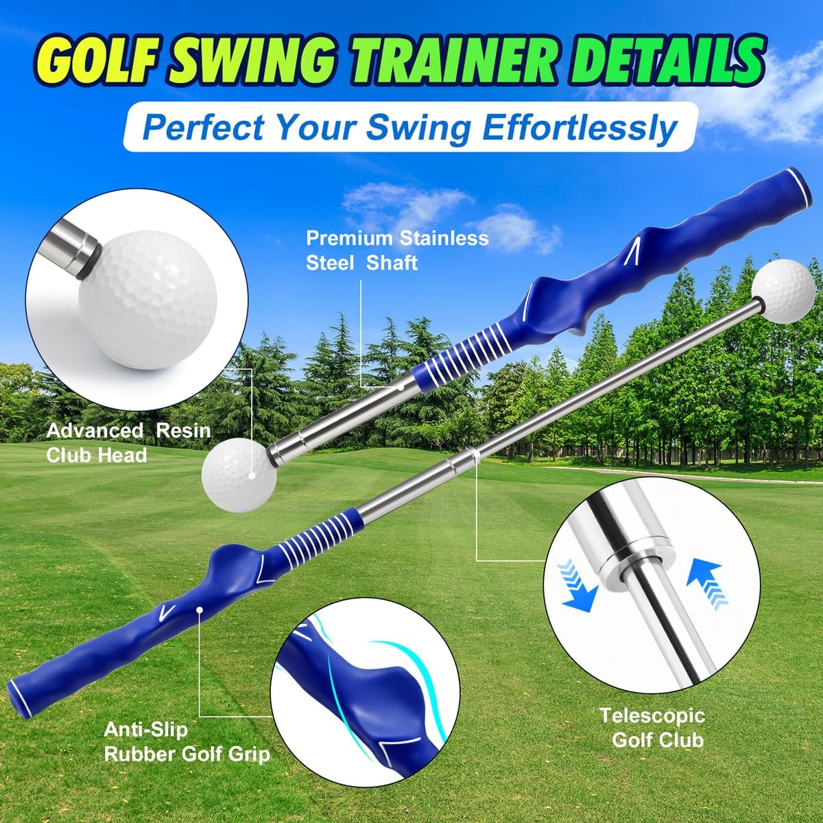 Retractable Golf Swing Training Aid, Right-Handed Golf Swing Trainer with Click 
