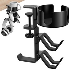 1 PCS 4 In 1 Desk Cup Holder Headphone Hanger Controller Stand Rotating Clamp