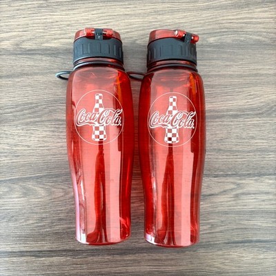Coca-Cola Red Checkered Logo Plastic Sports Water Bottle Set of 2 New