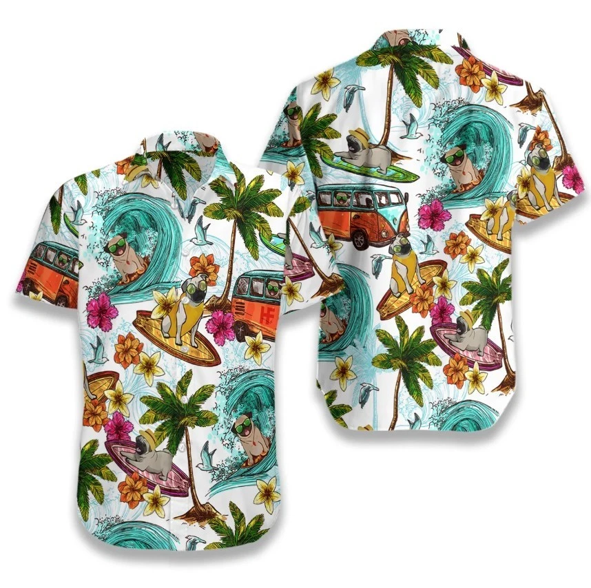 Beach pugs Hawaiian Shirt