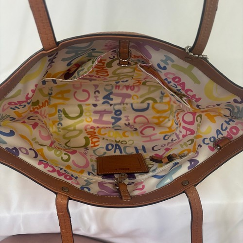 Coach Hampton Reversible Pastel Stripe Logo Print Tote Bag Multicolor Handbag - Picture 13 of 15