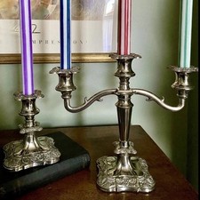 Vtg English Silver Plated Candelabra & Candlesctick Set Antique Victorian Gothic