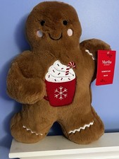 New Martha Stewart Gingerbread Man Boy Plush 17" Pillow Hot Choco Mug Christmas