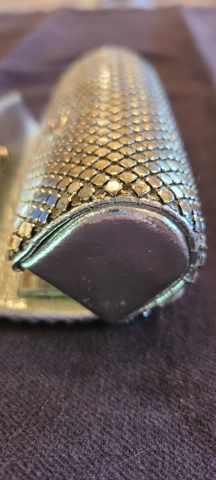 Estuche de lápiz labial vintage Whiting Davis monedero bolso de malla plateada espejado Foto 2 de 4