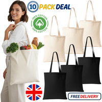 10 x 100% COTTON SHOPPING PLAIN BAGS ECO FRIENDLY TOTE SHOULDER SHOPPER HANDBAG
