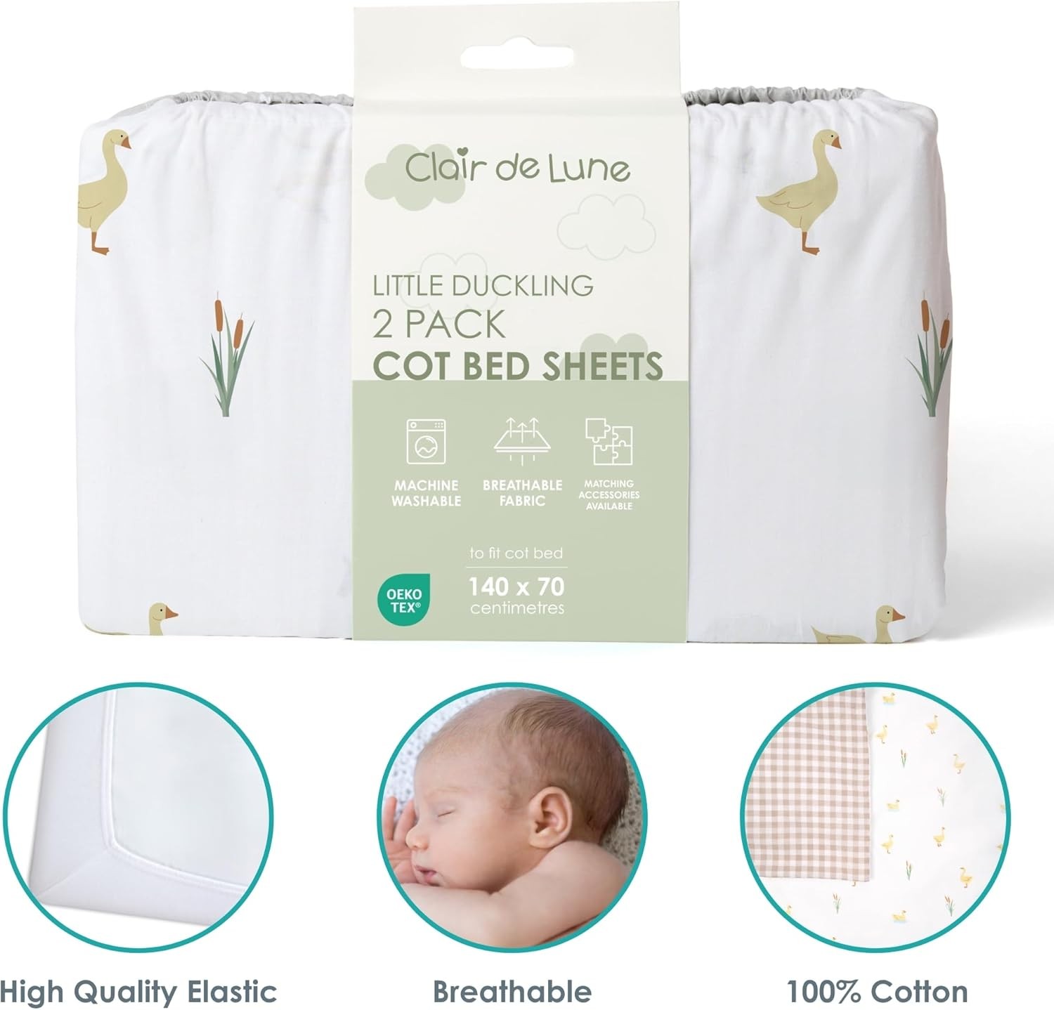 Clair de Lune Little Duckling - 2 Lenzuola Lettino 140x70 foto 3