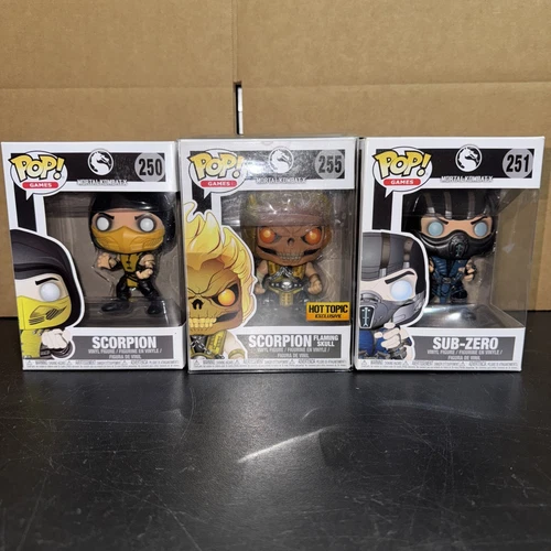 Funko POP! Mortal Kombat X #255 Scorpion Flaming Skull HT Exclusive Lot Of 3