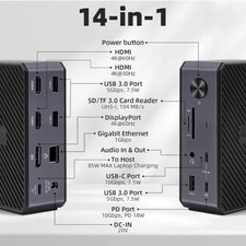 RVP USB C Docking Station 3 Monitors, 14-in-1, 10Gbps USB-C, 5Gbps USB 3.0, 85W