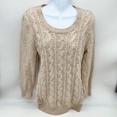 J. Crew Factory Women's Cream Cable Knit Wool Blend Sweater-Size M