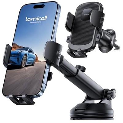  Car Phone Holder [3-in-1 Pro Version Suction Cup] 360°Rotation Phone Black