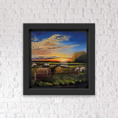#ad Original Painting In Acrylics Of A Pasture With Sheep During Sunset $200.00
