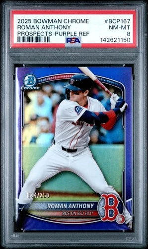 1150 Roman Anthony 2025 Bowman Chrome #BCP-167 Purple Refractor /250 PSA 8