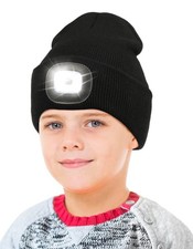 LED Beanie Kids Unisex Rechargeable Headlamp Winter Night Lighted Cap Gift