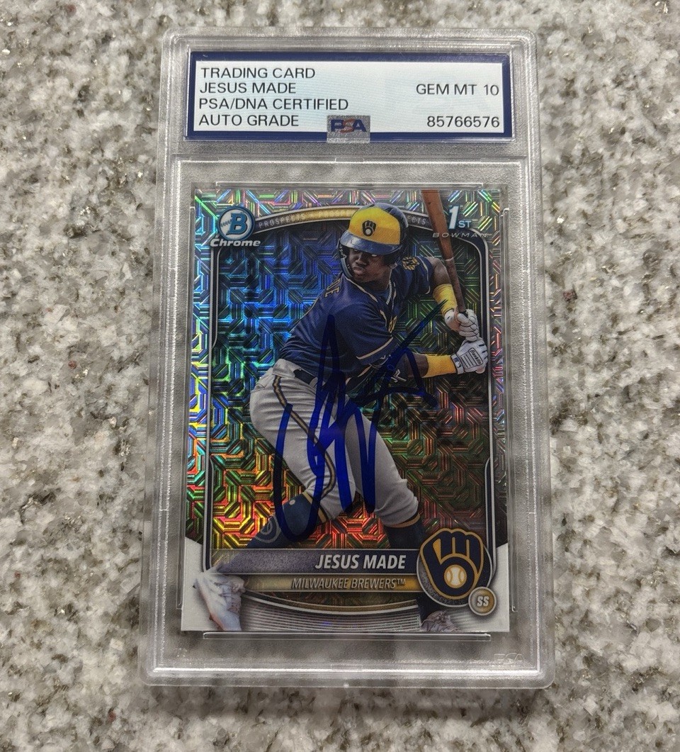 Jesus Made 2025 Bowman Chrome AUTO PSA 10 GEM MOJO REFRACTOR BREWERS #50