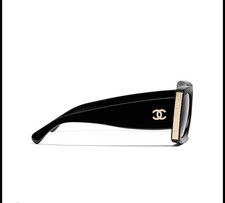 CHANEL 5435 SQUARE SUNGLASSES BLACK  GOLD w/GRAY LENS