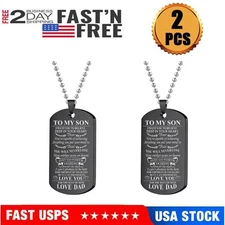 2Pcs Stainless Steel To My Son Necklace Badge Dog Tag Chain Xmas Gift Love Dad