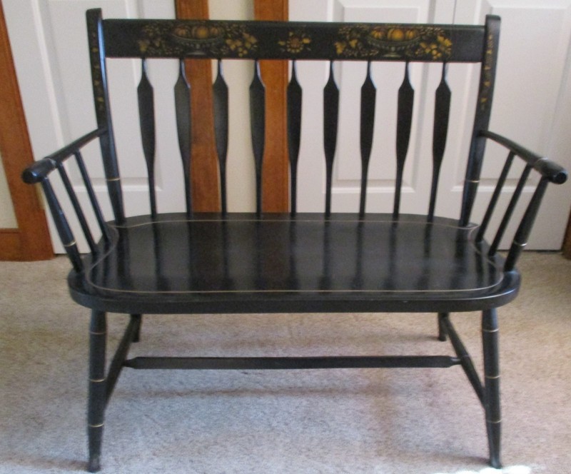 Vintage Black Painted Nichols & Stone Hitchcock Style Bench - Local pick-up only