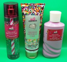 Bath  Body Works Lot MILK BAR BIRTHDAY CAKE Fine Fragrance Mist BODY CREAM Wash
