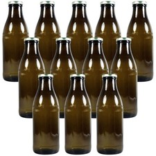 12 braune Glasflaschen 1 Liter Milchflaschen Saftflaschen mit Schraubdeckel gold
