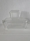 Vintage PYREX Clear Glass Refrigerator Dish Set  Of Two Ribbed Lid 501-B & 503-B