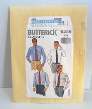 Butterick 6289 Shirts w/Collar Variations Pattern Men's XS-M 13-15 1/2 Uncut