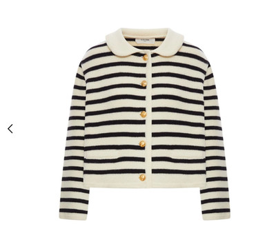 CELINE Ecru/Black Striped Wool Blend Cardigan Jacket Size XS