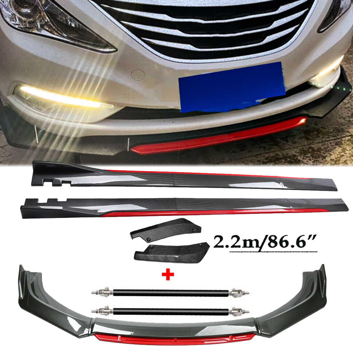 Front Lip Chin Bumper splitter Carbon Fiber Body Side Skirt For Hyundai Sonata