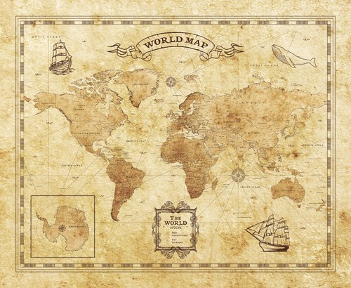 World Map Wall Art Travel Map Print with Compass Rose for Classroom Home Office - Picture 1 of 8