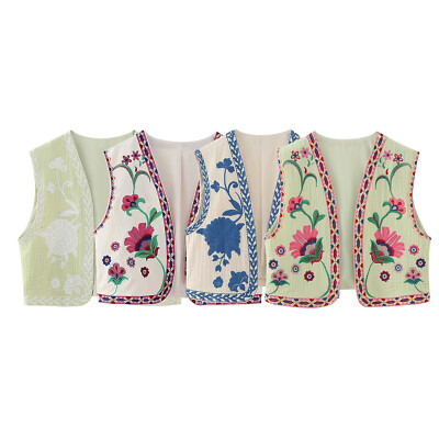 Hot Women Retro New Floral Embroidered Open Waistcoat Vest