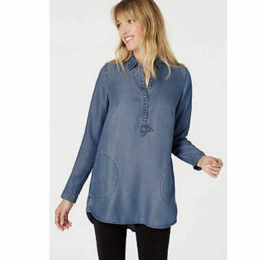 J. Jill Women's Denim Shirt Blouse Chambray Tunic Top Size Small Long  Sleeves | eBay