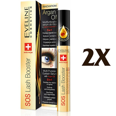 2X EVELINE SOS LASH BOOSTER MEHRZWECK WIMPERNSERUM 10ML ARGANÖL 5 IN 1