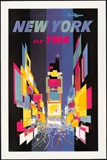 New York City Times Square 1960 Vintage Style TWA Air Travel Poster Print