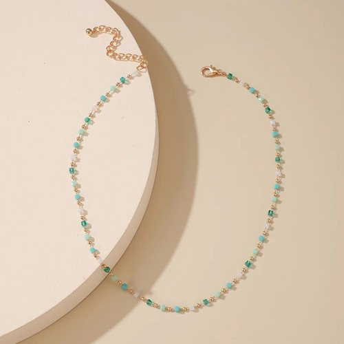 Boho Green Bead Chain Choker Necklace for Women Charm Handmade Party Jewelry New - Picture 4 of 5