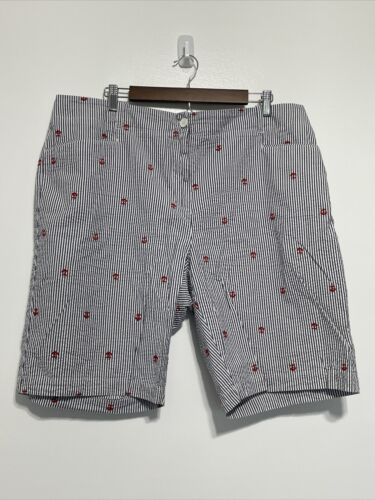 Talbots Bermuda Shorts Blue White Striped Red Embroidered Anchors Women's 20W - Picture 1 of 6