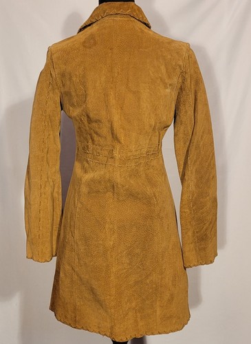 Vintage Wet Seal, Genuine Suede Leather Western Long Jacket Coat Tan Sz Small - Picture 5 of 7