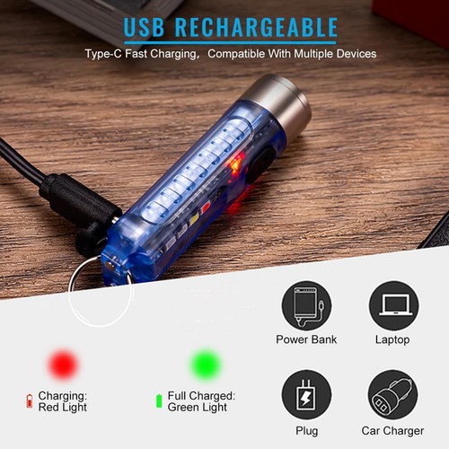 Mini USB Wiederaufladbare Taschenlampe COB LED Licht Tasche Schlüsselanhänger, - Photo 11/28