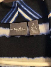 Chicos Travelers Vest size 3 stretchy/heavy/preowned blue and white in color
