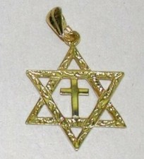 Star of David and Cross Charm Pendant 14K Solid Gold