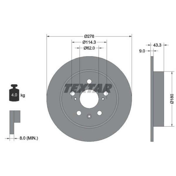 Textar 2X Bremsscheibe Hinten Ø278 Mm Voll FüR Suzuki SX4 GY 1.6 VVT 2.0 Ddis-image