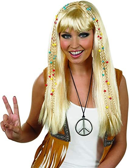 Women`s Long Blonde Braided Hippie Wig for Adult 70s Hippy Fancy Dress Costume