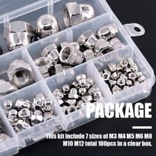 100Pcs Stainless Steel Serrated Metric Acorn Cap Nuts Hex Dome Assortment Kit