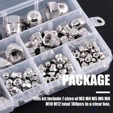 100Pcs Stainless Steel Serrated Metric Acorn Cap Nuts Hex Dome Assortment Kit