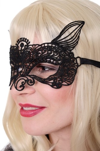 Mask half Mask Kitten Venice Vampire Elf Black Lace Masked Ball AE015A - Picture 3 of 4