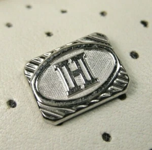 Vintage Signed Swank Silver Tone Monogram Initials H Rectangle Tie Tack Pin